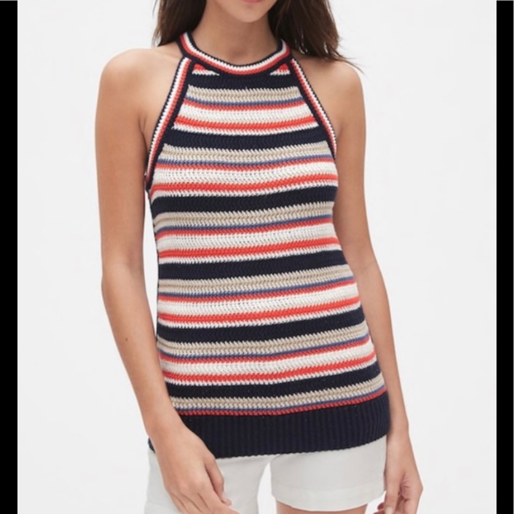 Gap High Neck Sweater Tank, Striped size Small